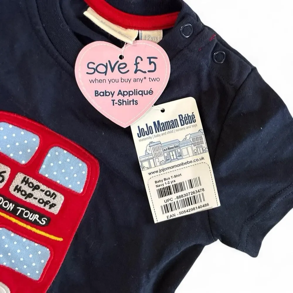 JoJo Maman Bebe Baby London Bus Outfit Set 1-2 Yr NWT Navy, White & Red Stripes
